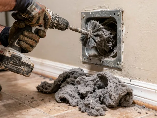 Certified Middleburg Heights Dryer Vent Cleaning technician performing dryer vent cleaning in Middleburg Heights
